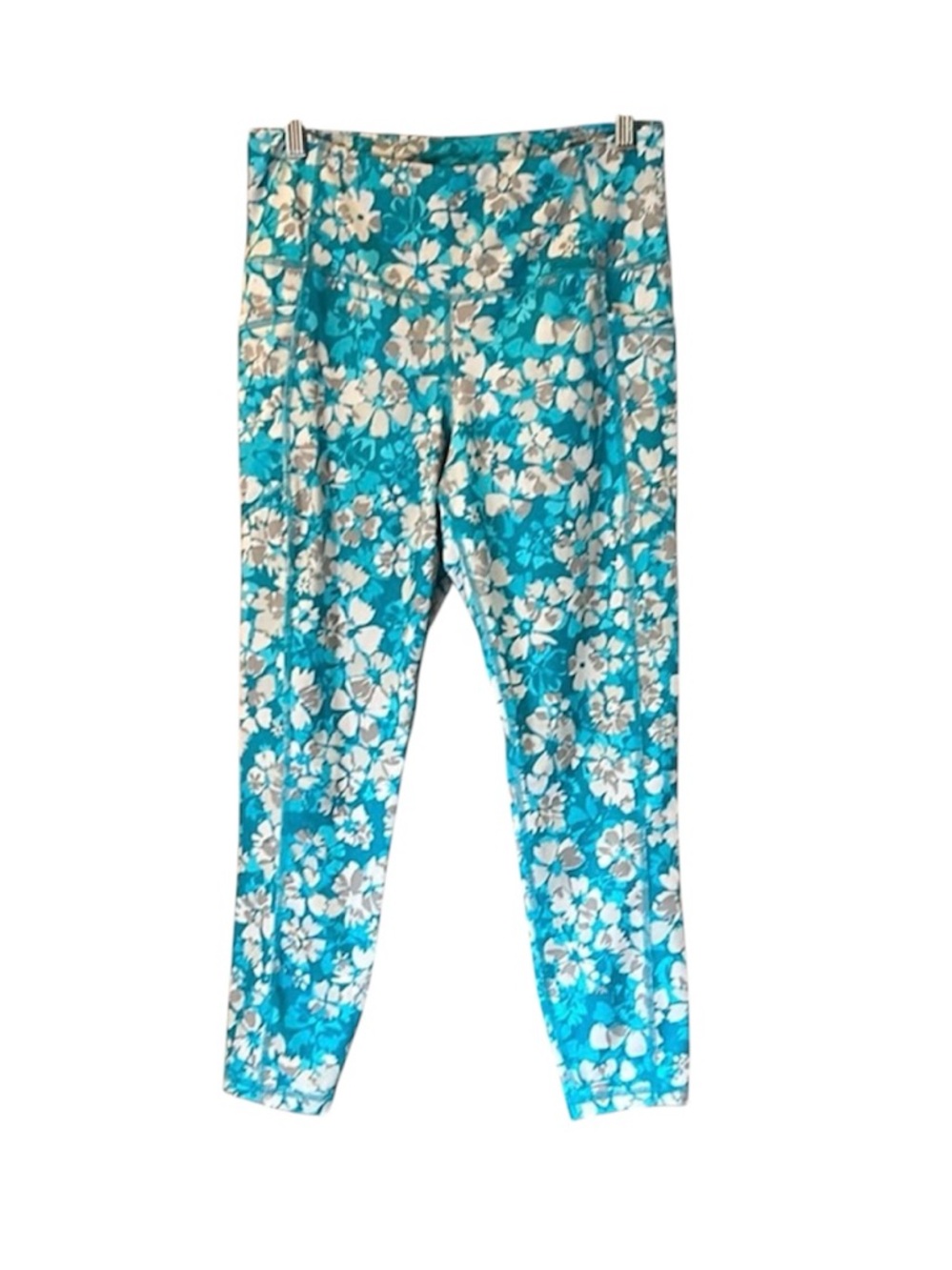 Muuv Size Large‎ Teal Womens Pants Floral Design Leggings Active Yoga